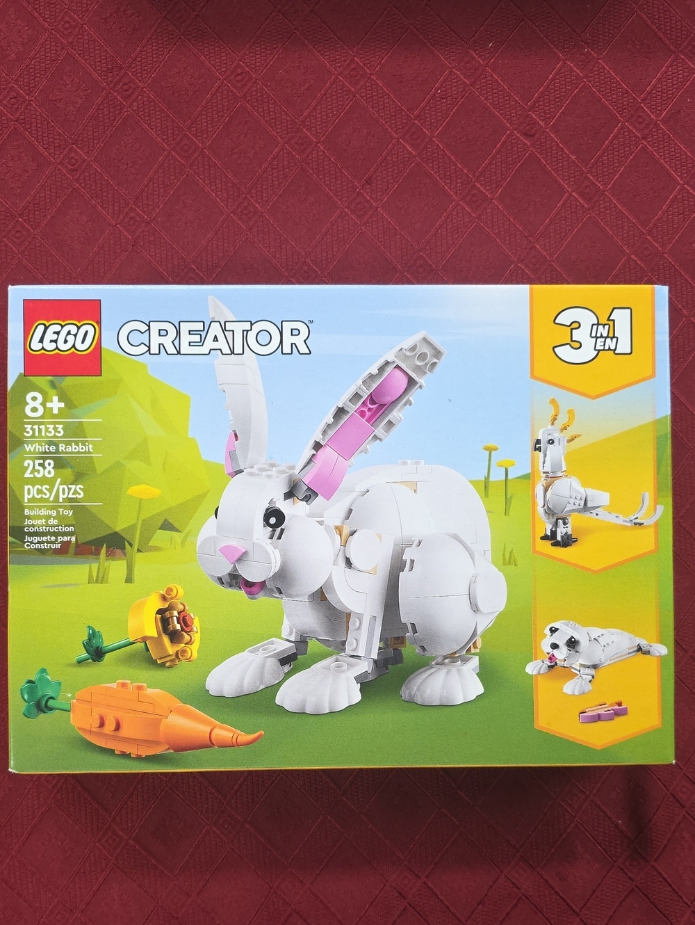 LEGO Creator White Rabbit with Pink Ear Accents and Orange Carrot